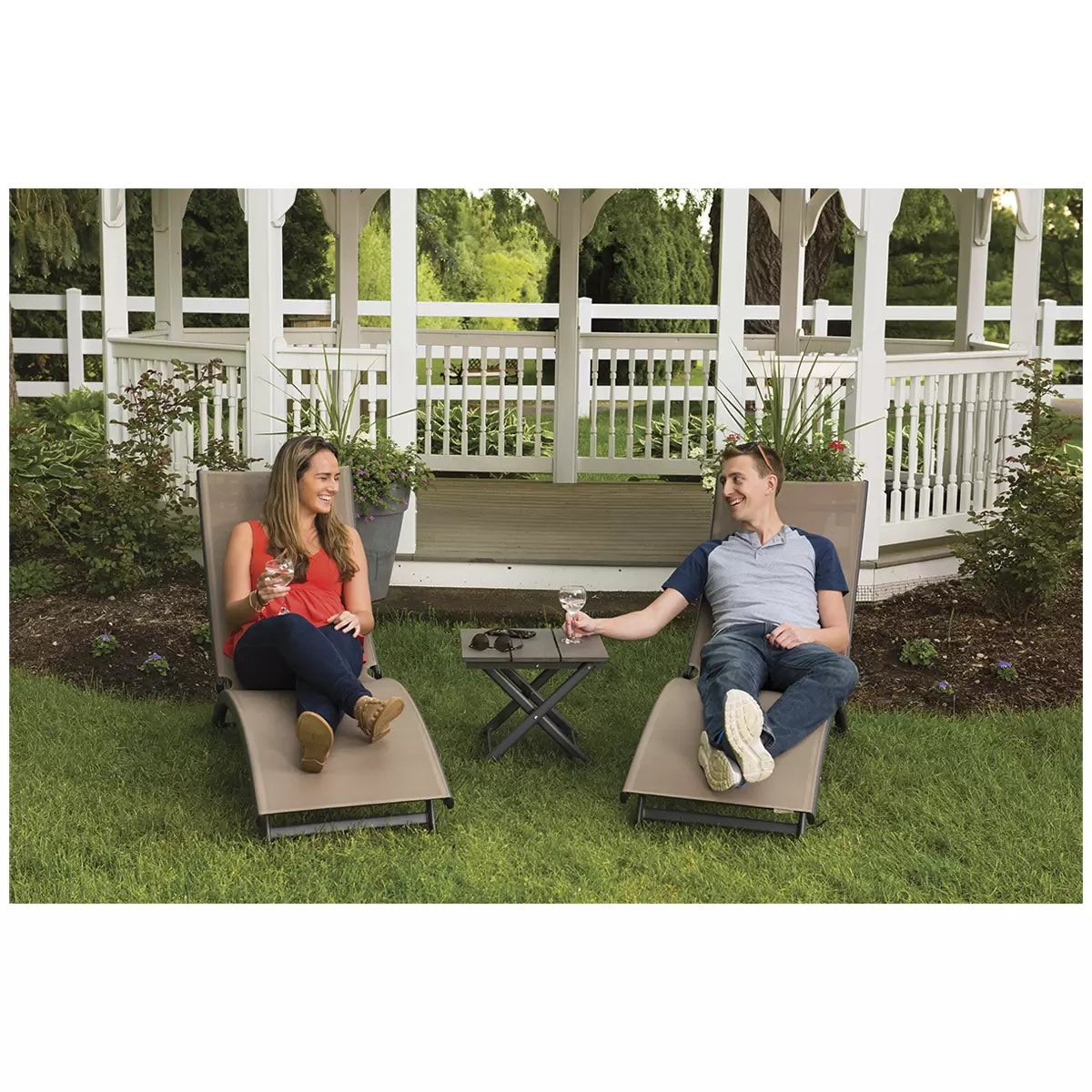 Vivere Coral Springs Chaise Lounge Set 2 Chairs+ Side Table Macchiato 5 Position