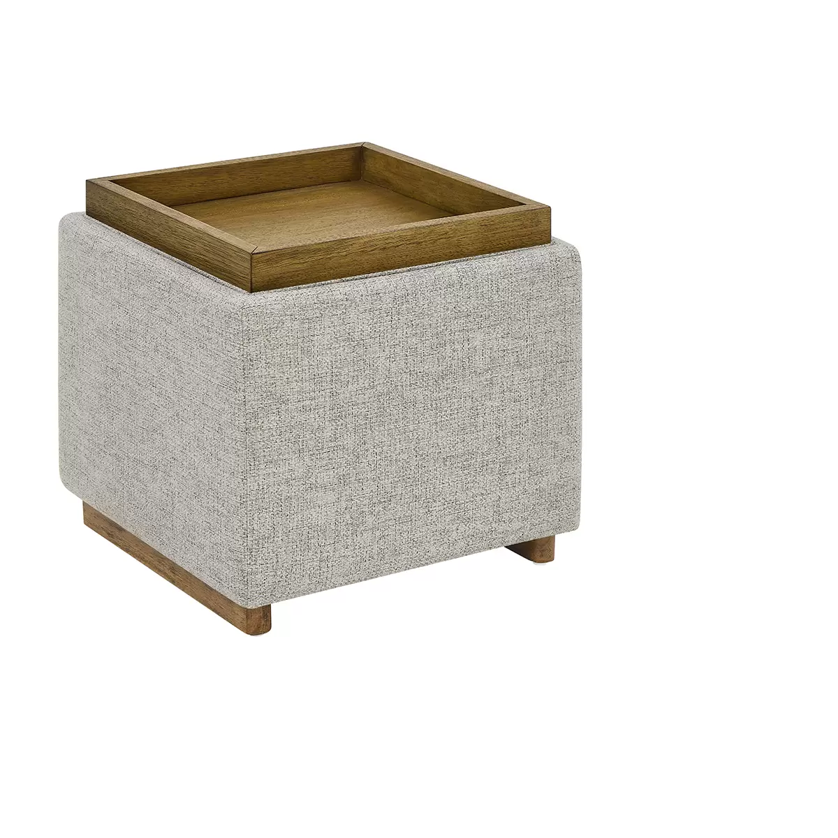 Thomasville Fabric Storage Ottoman Grey Footstool Wooden Tray Hidden Storage
