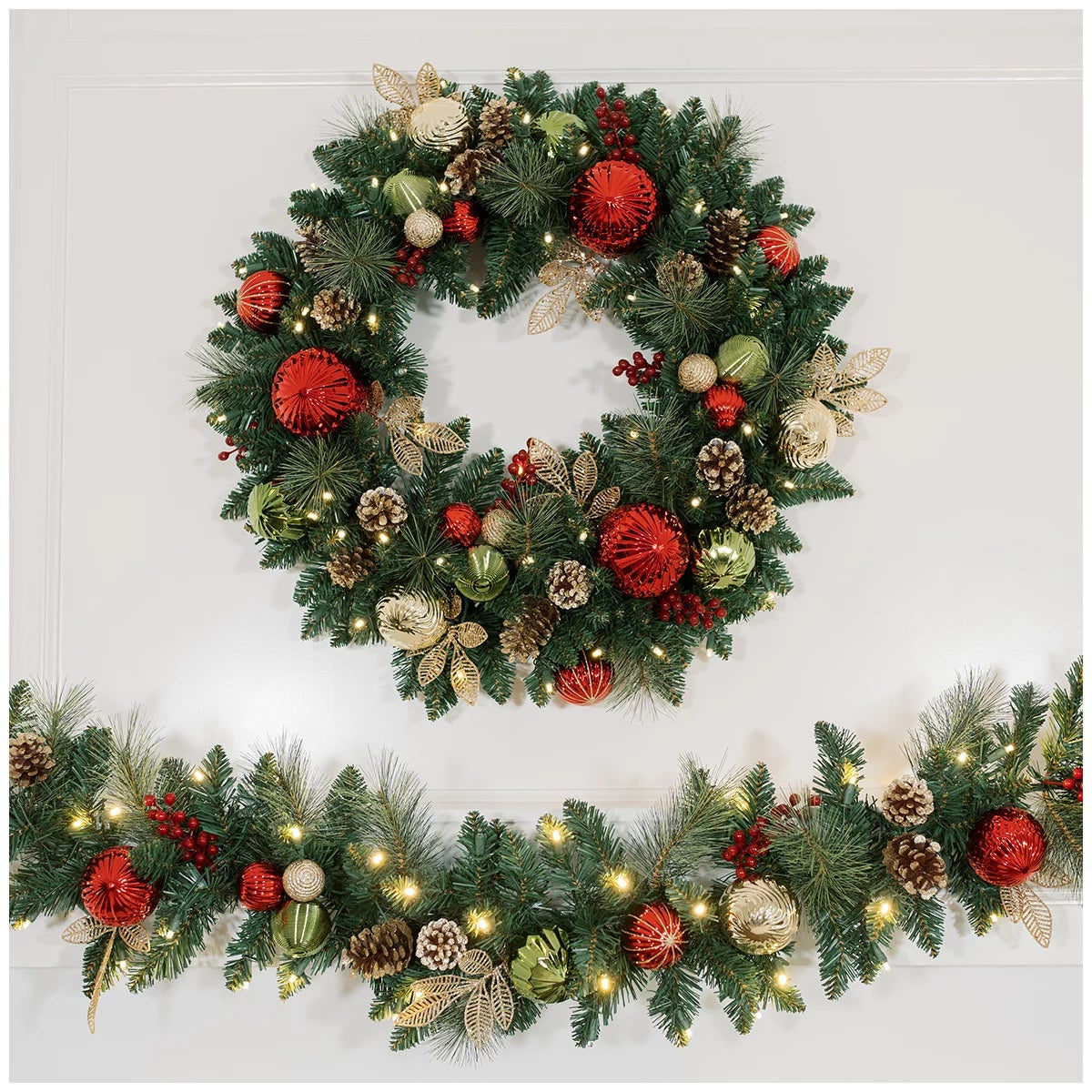 30 Inch Pre-Lit Christmas Wreath Red Artificial Holiday Home Decor