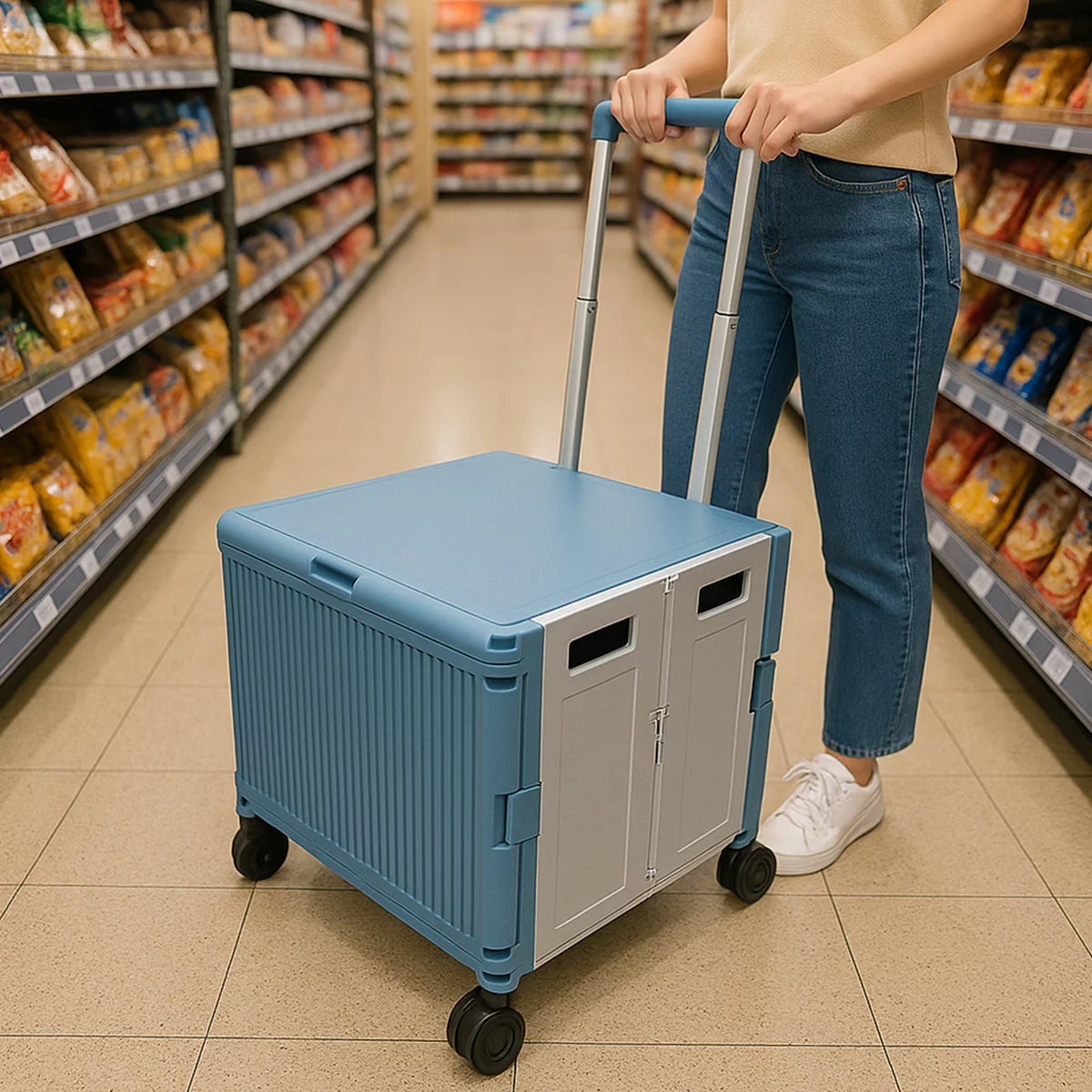 SpaceMade Folding Shopping Cart 50L Portable Wheeled Utility Cart