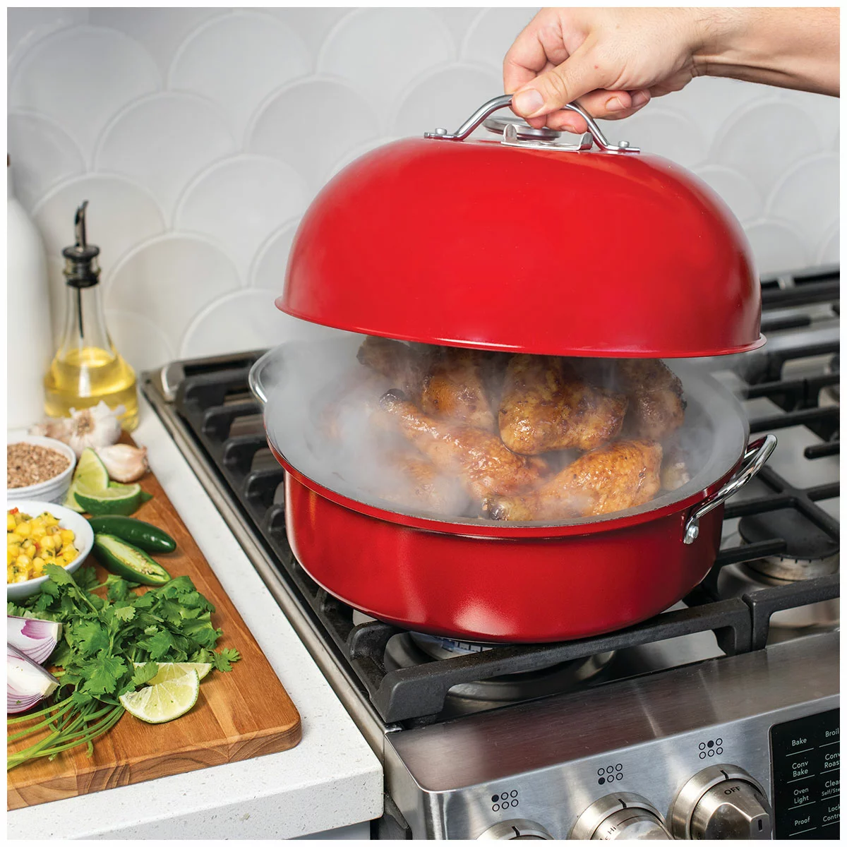 Nordic Ware Deluxe Stovetop BBQ Smoker with Wood Chips & Thermometer