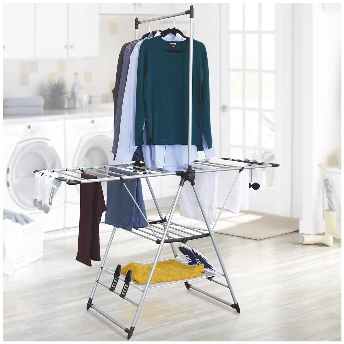 Mesa Gullwing Clothes Drying Rack Folding With Mesh Shelf Shoe Holders 12M Grey