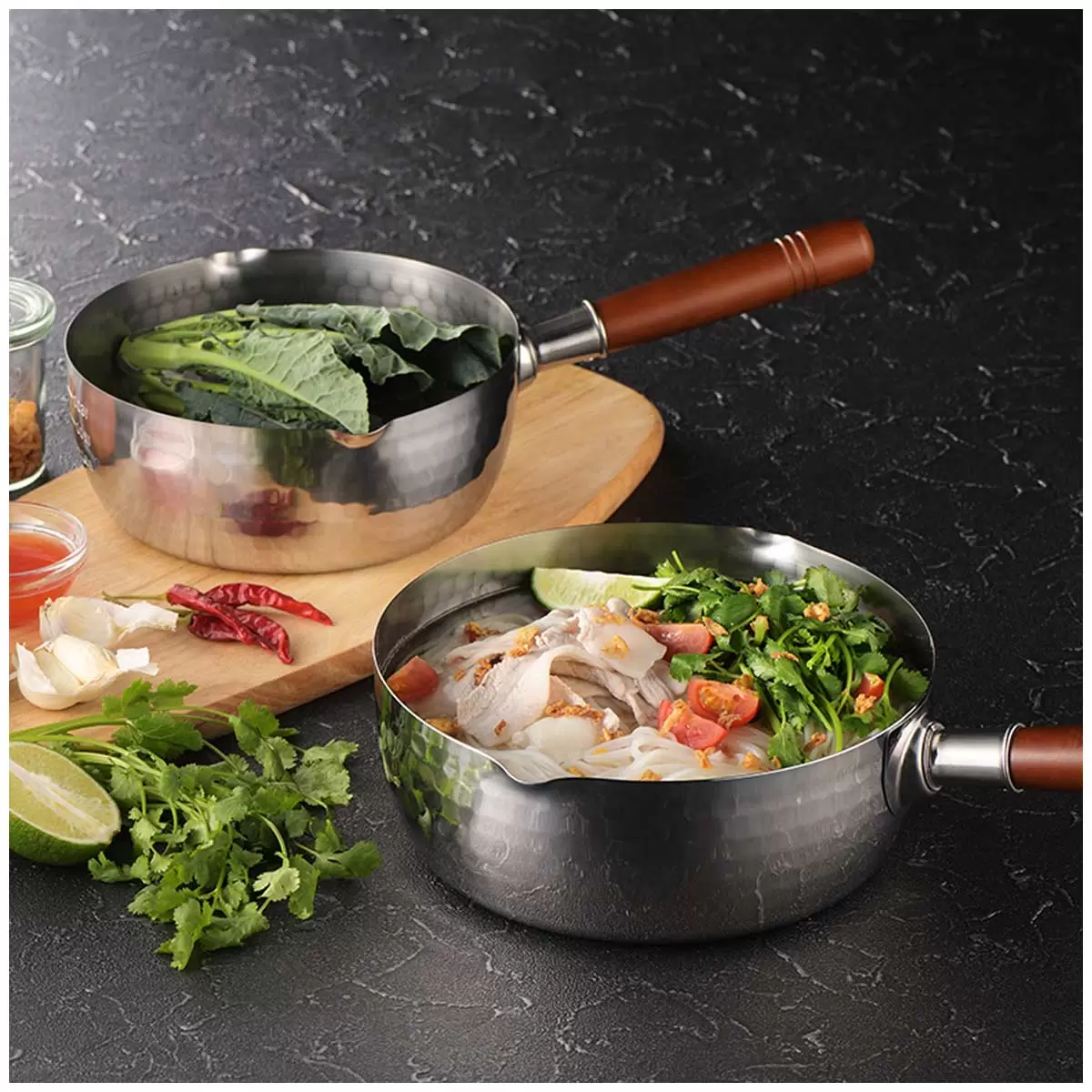 2 x Yoshikawa Yukihira Stainless Steel Saucepans 20cm & 22cm Free Shipping