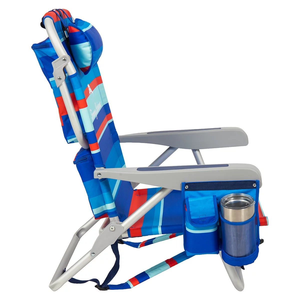 Tommy Bahama 5 Position Folding Backpack Beach Chairs Red Blue Stripe 2 Pack