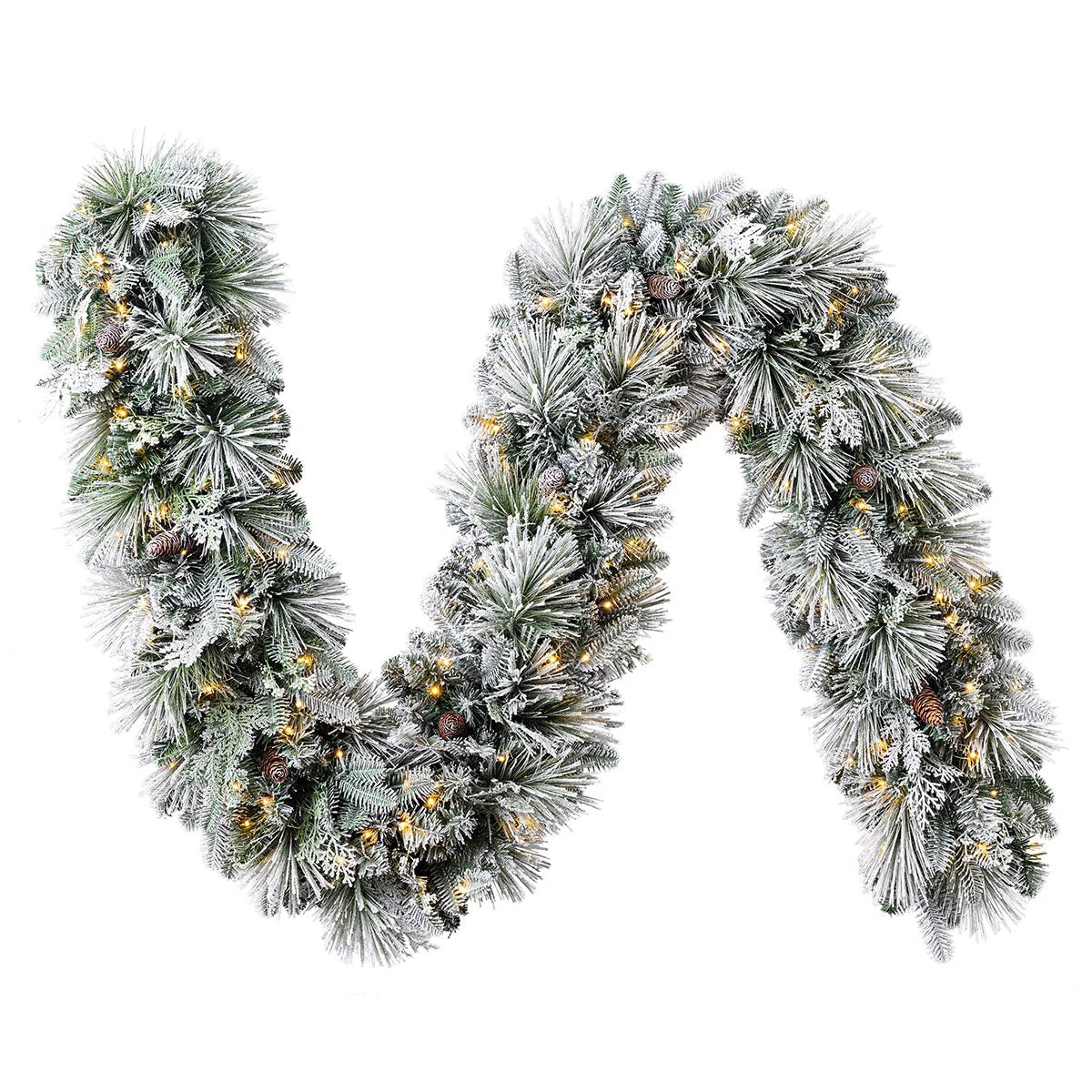 Pre-Lit Flocked Christmas Garland 2.7M Micro LED Holiday Decoration