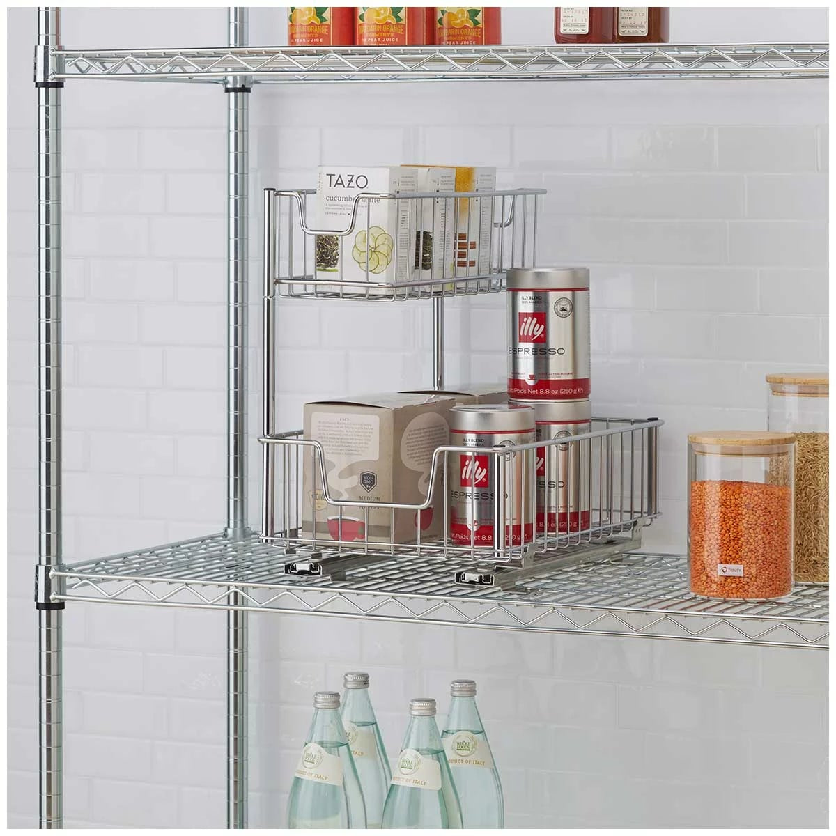 Trinity Sliding Undersink Storage Organiser 2 Tier Chrome Kitchen Bathroom