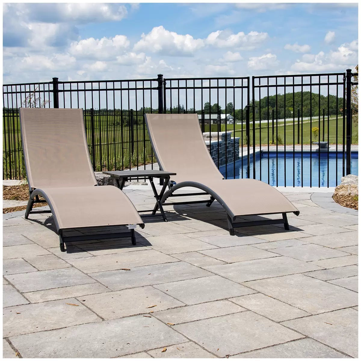 Vivere Coral Springs Chaise Lounge Set 2 Chairs+ Side Table Macchiato 5 Position