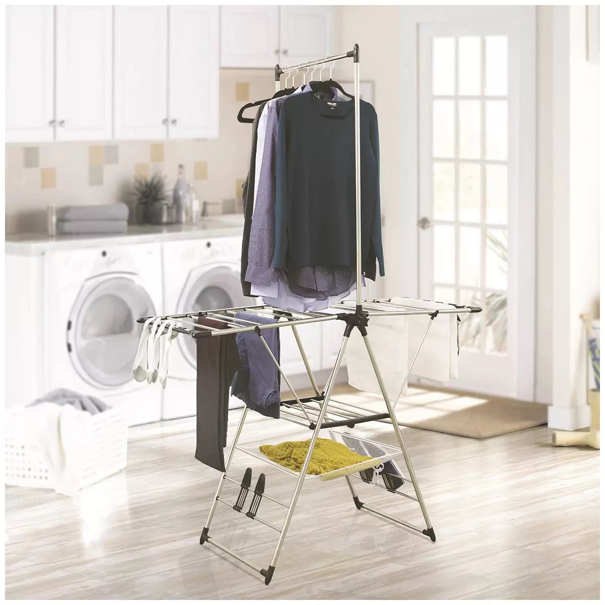 Mesa Gullwing Clothes Drying Rack Folding With Mesh Shelf Shoe Holders 12M Grey