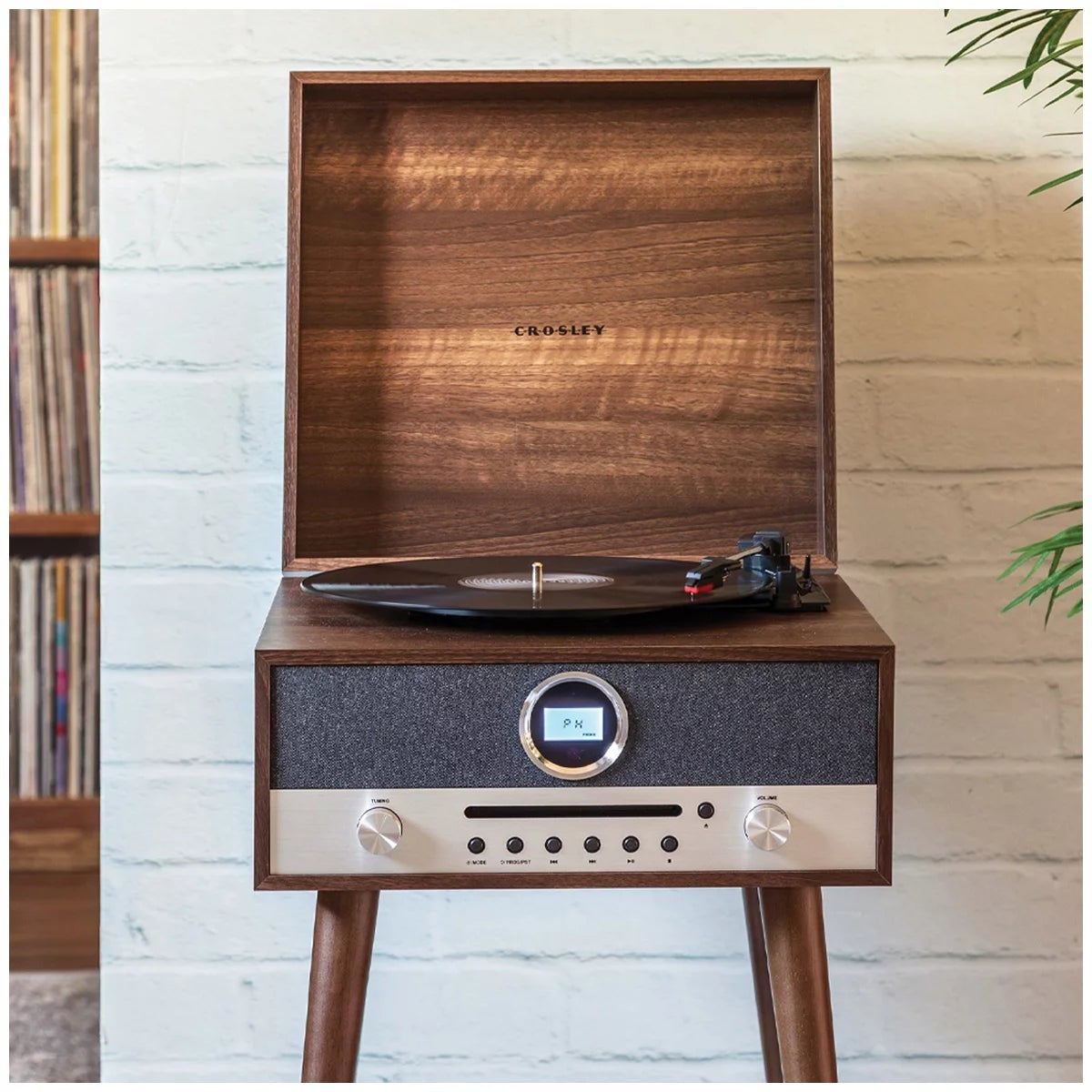 Crosley Nash 7-in-1 Vinyl Record Player Walnut Bluetooth CD Radio