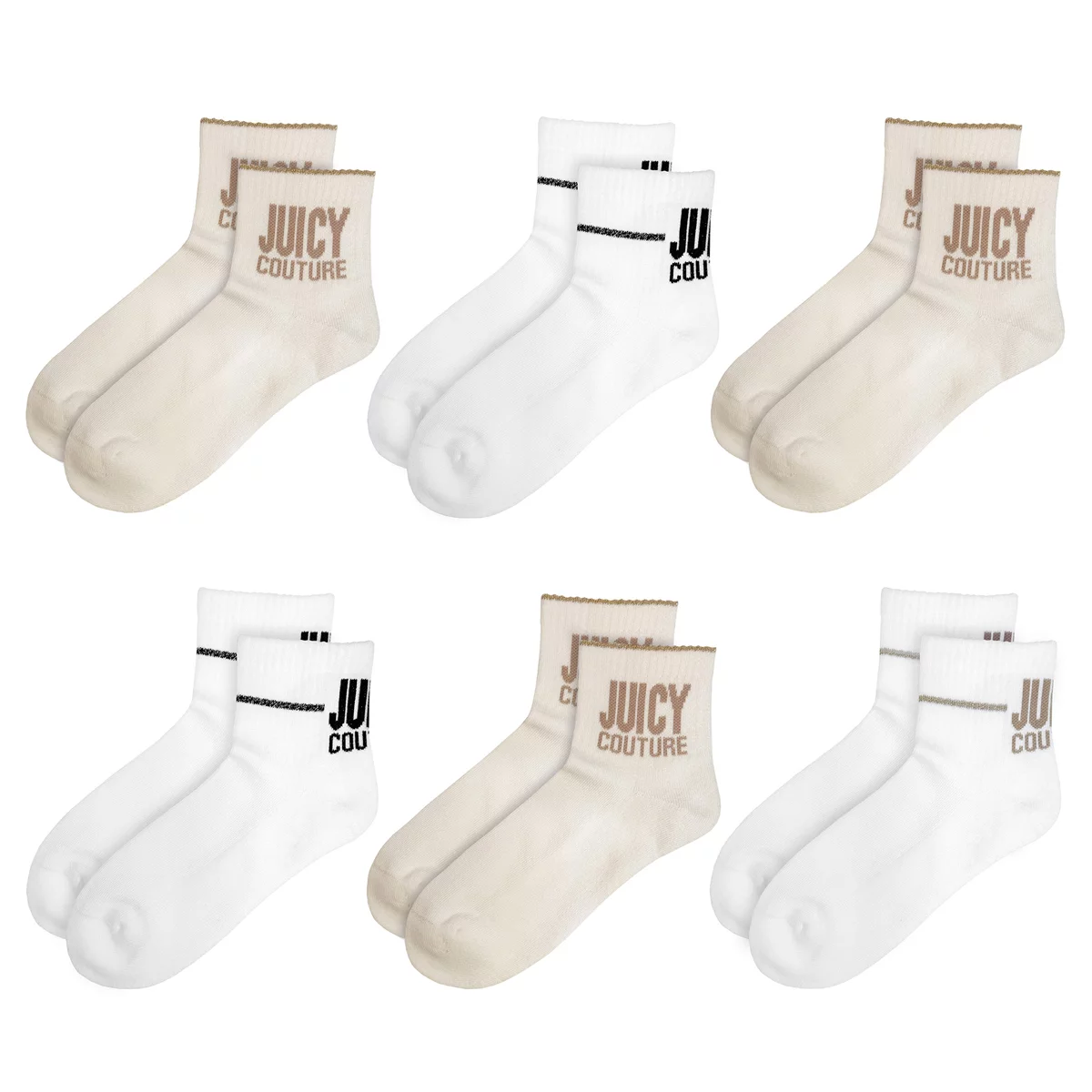 Juicy Couture Quarter Crew Women's Socks 6 Pack Pink Cushioned Comfort