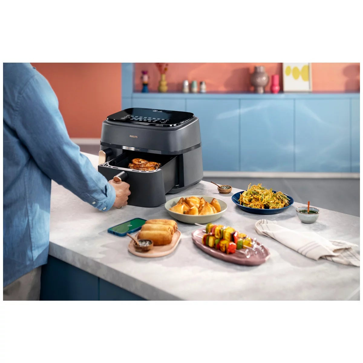 Philips 9L Dual Basket Air Fryer XXL NA352/00 Rapid Air Plus 8 Presets Black