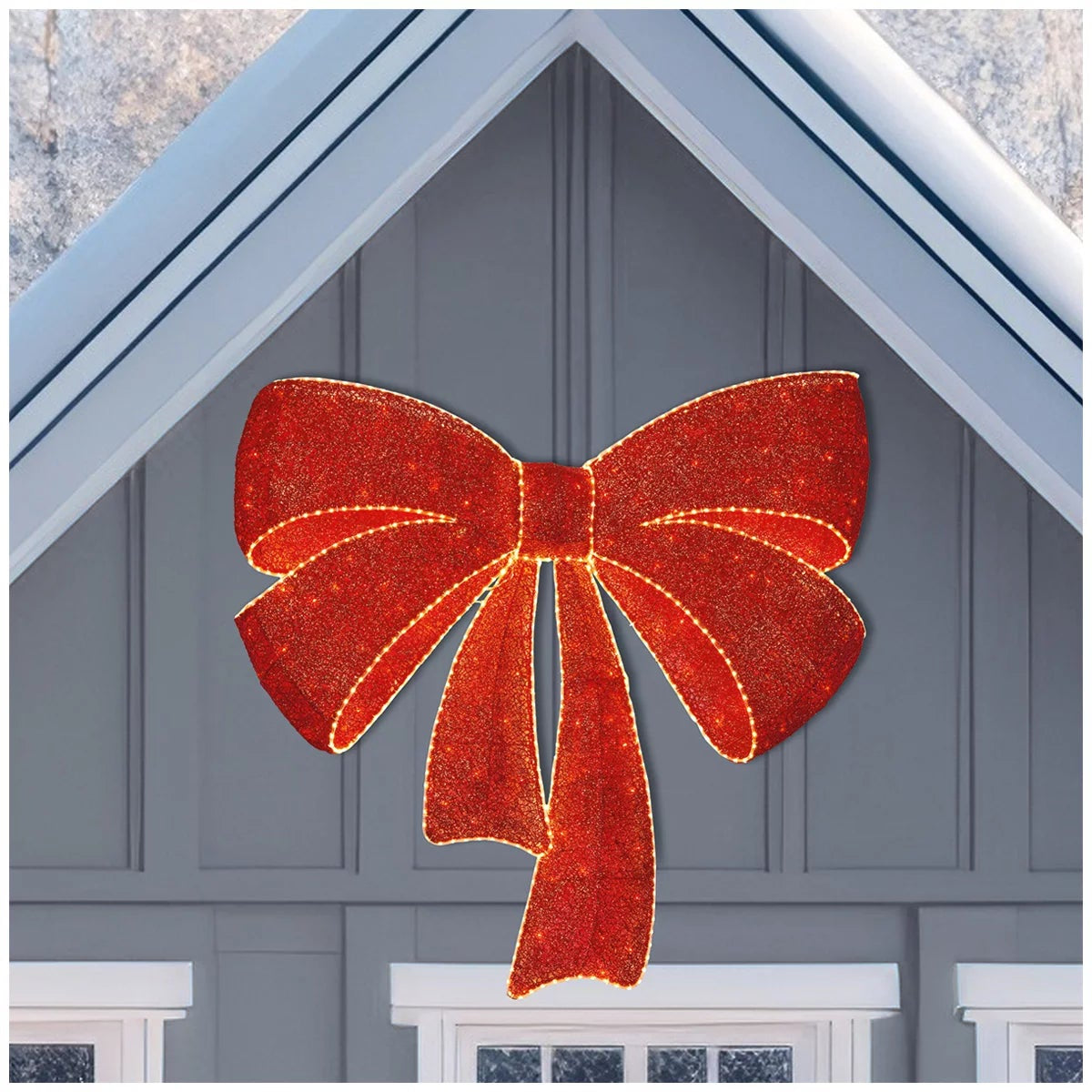 LED Christmas Outdoor Decor Mesh Bow 121cm Red Bow Warm White Chasing Lights