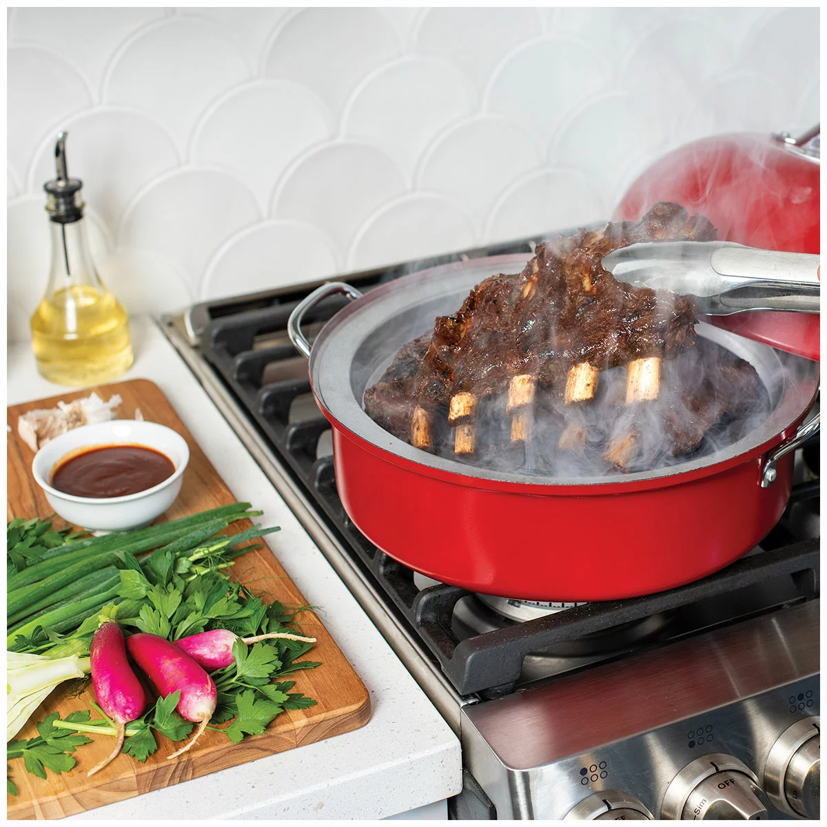 Nordic Ware Deluxe Stovetop BBQ Smoker with Wood Chips & Thermometer