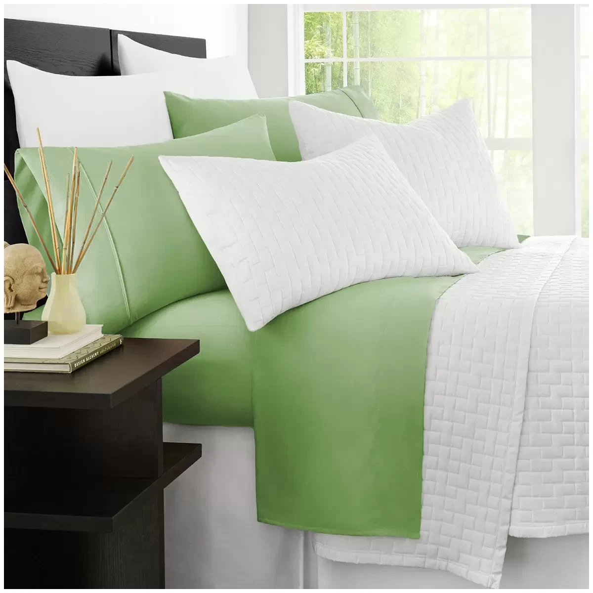 Ramesses 2000 Thread Count Bamboo Single Sheet Set Avocado Soft Cooling