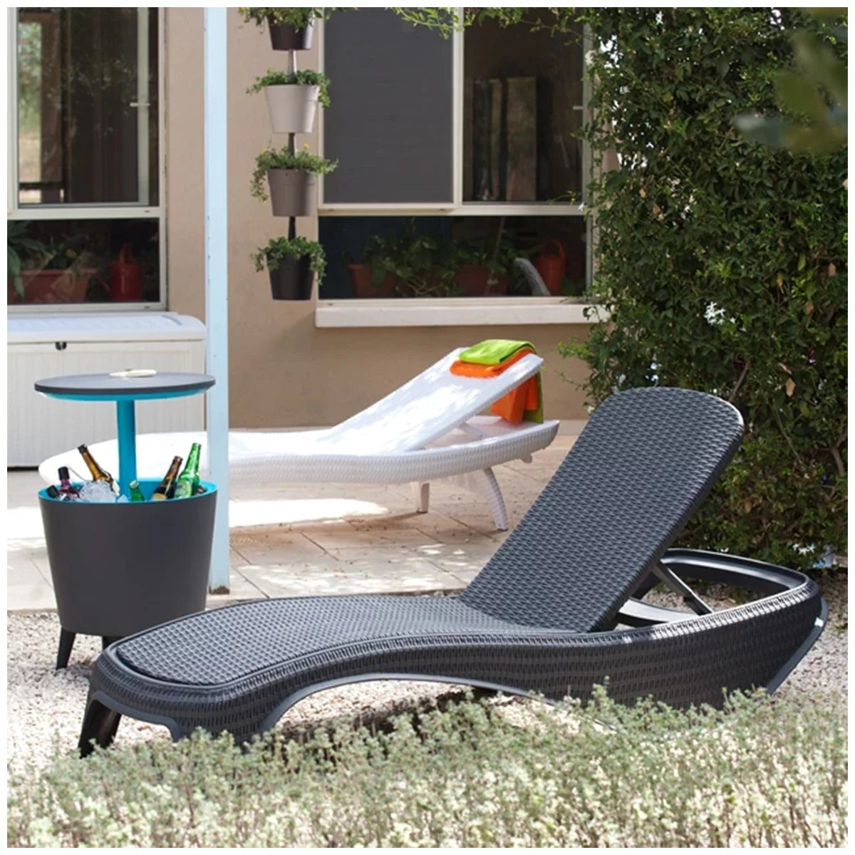 Keter Atlantic Sun Loungers 2Pk Graphite Reclining Patio UV Resistant Furniture