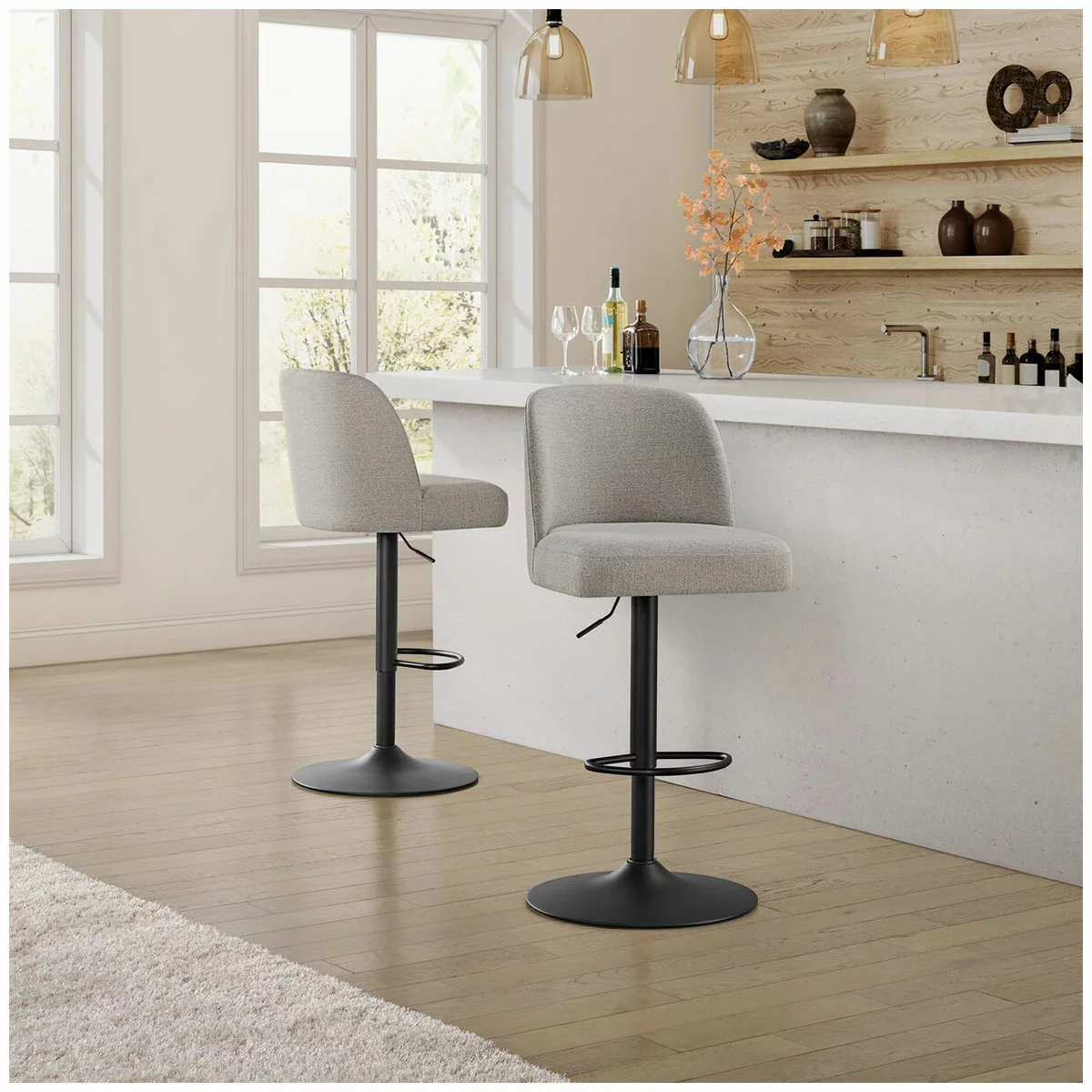 Gas Lift Bar Stool Adjustable Height Swivel Seat Modern Kitchen Counter Chair