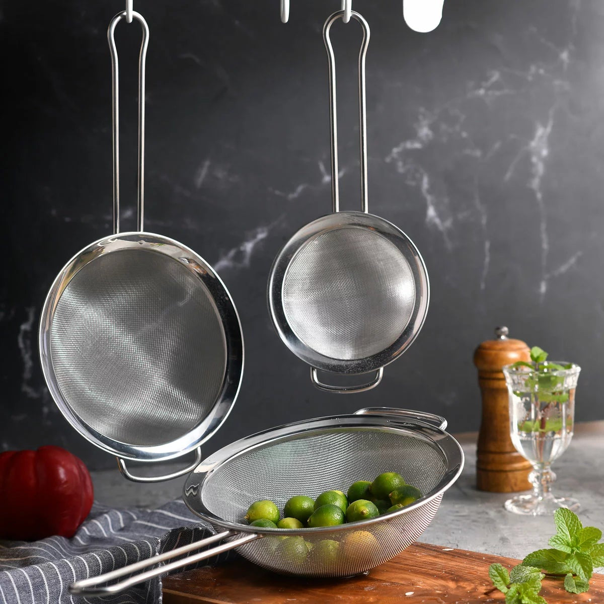 MIU Stainless Steel Mesh Strainer 3 Piece Set Fine Mesh Kitchen Sieve