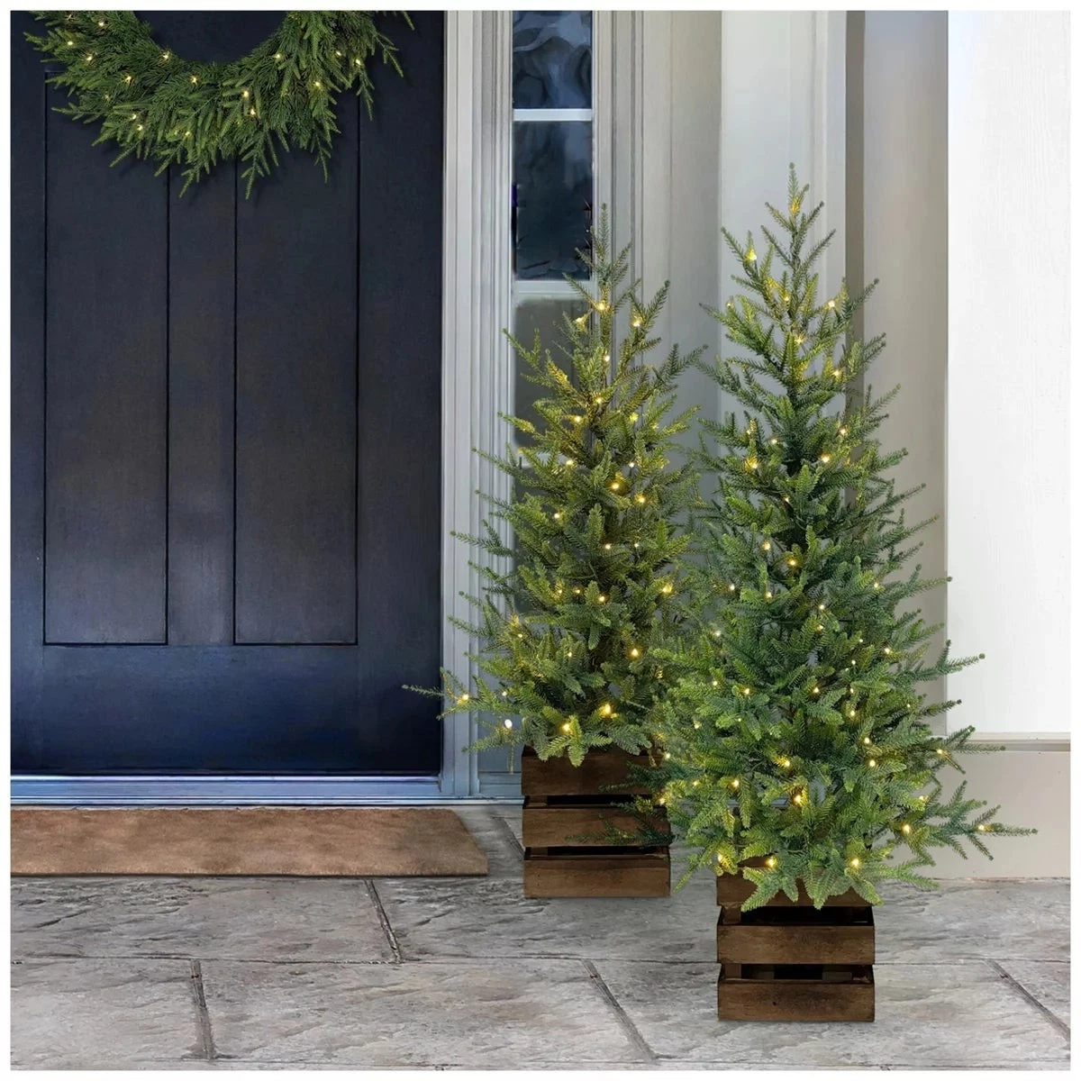 CGH Pine Trees 2Piece Set Warm White LED Twinkle Lights 1.2m 0.9m Christmas Tree