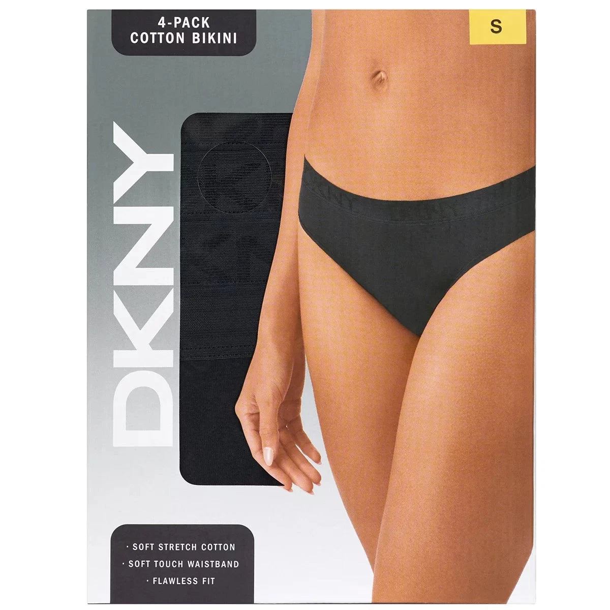 DKNY Women's Bikini Brief 4 Pack Black Large Cotton Stretch Underwear