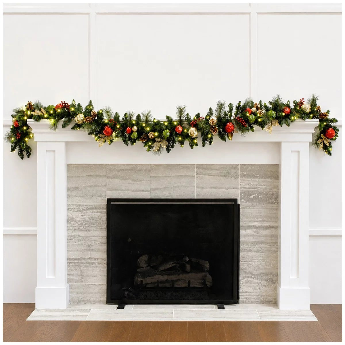2.7M Pre-Lit Red Christmas Garland 90 LED Decorated Holiday Greenery
