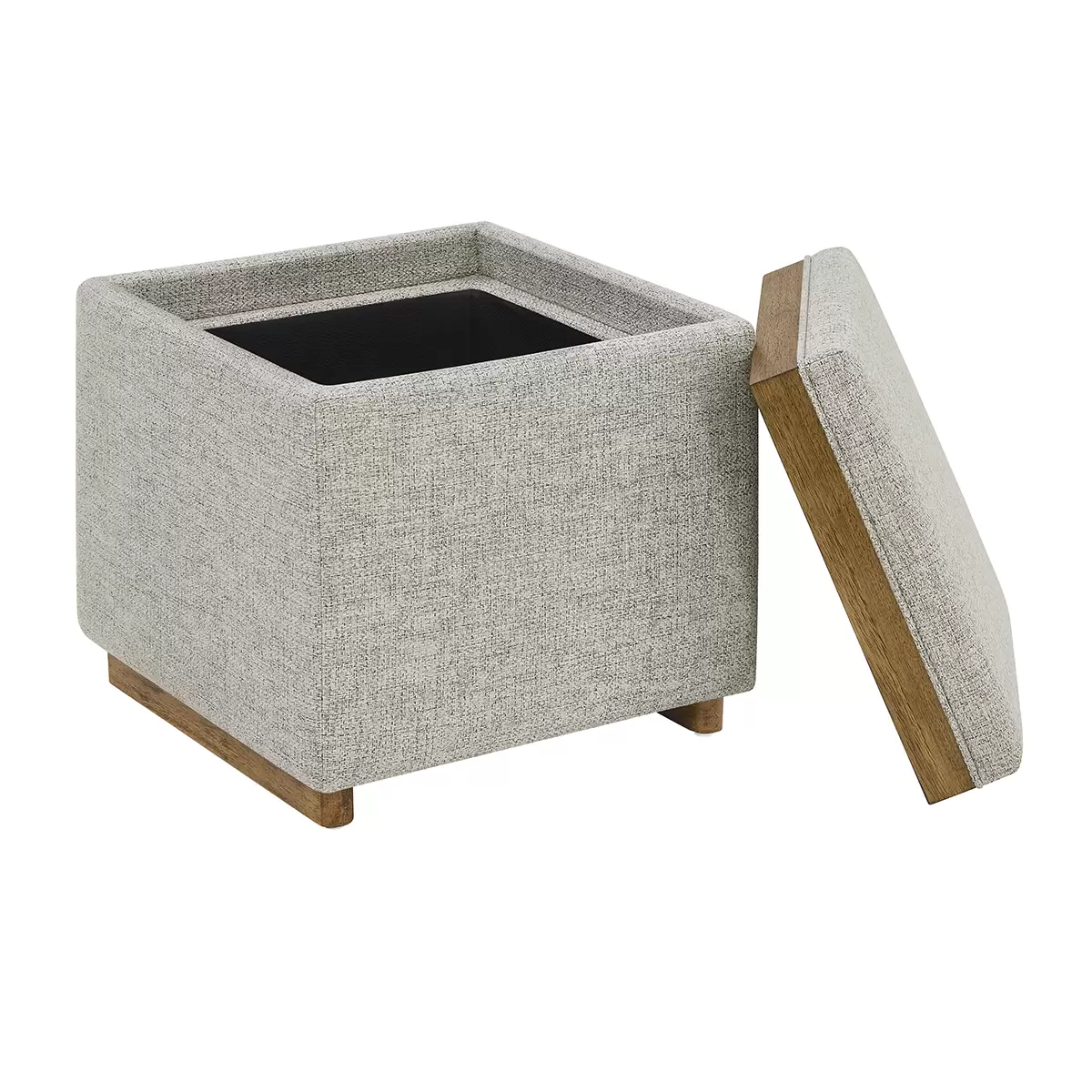 Thomasville Fabric Storage Ottoman Grey Footstool Wooden Tray Hidden Storage