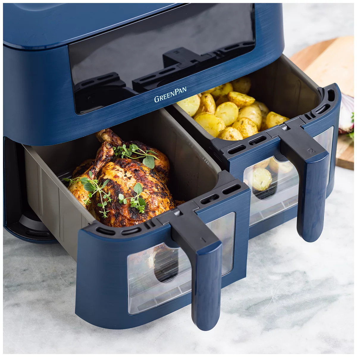 GreenPan Bistro Airfryer 2 basket CC009332-001 Oxford Blue Free Shipping