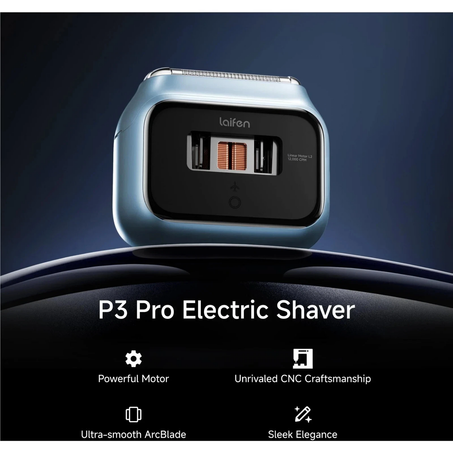 Laifen P3 Pro 3-Blade Electric Shaver Blue Waterproof USB-C Rechargeable Razor