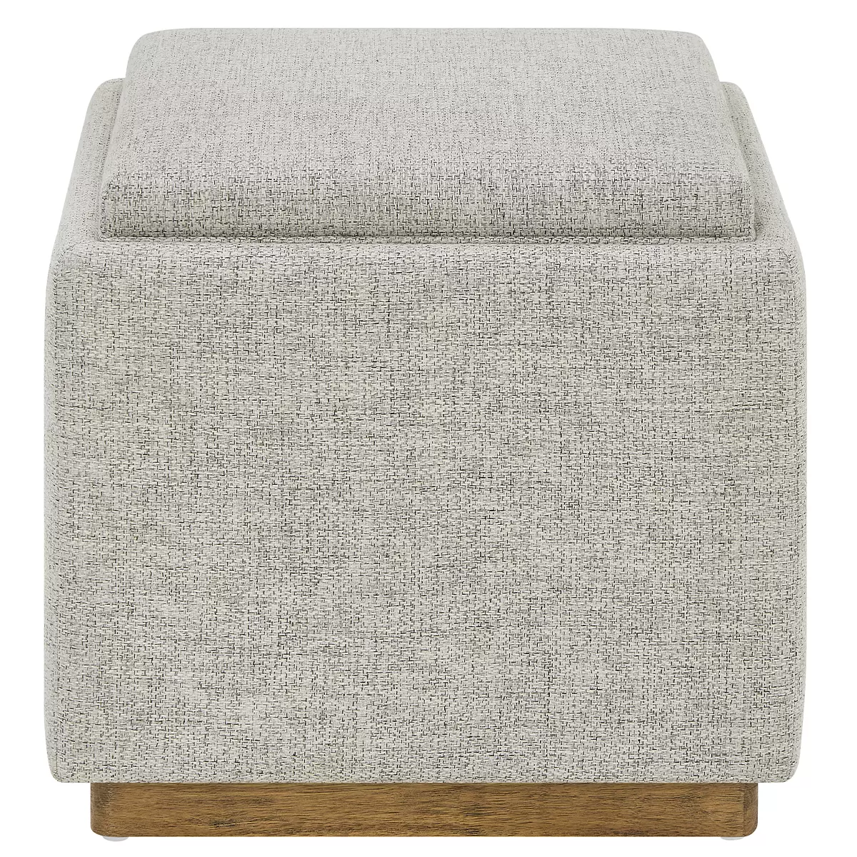 Thomasville Fabric Storage Ottoman Grey Footstool Wooden Tray Hidden Storage