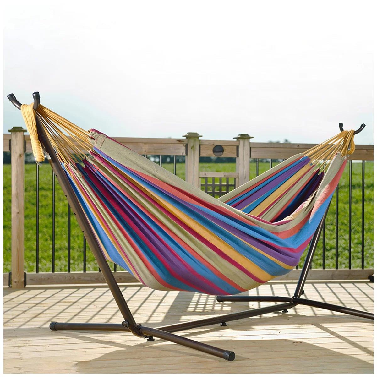 Vivere Cotton Double Hammock with Steel Stand Tropical 204kg