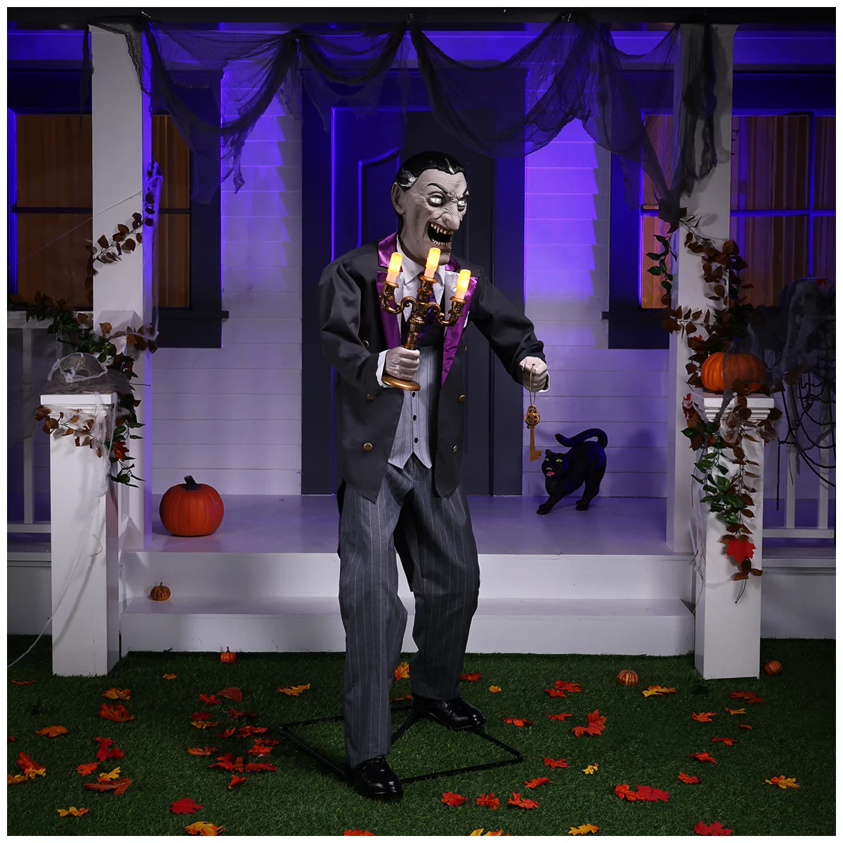Animated Halloween Vampire Butler 188.8cm LED Eyes Sound Motion Sensor Decor