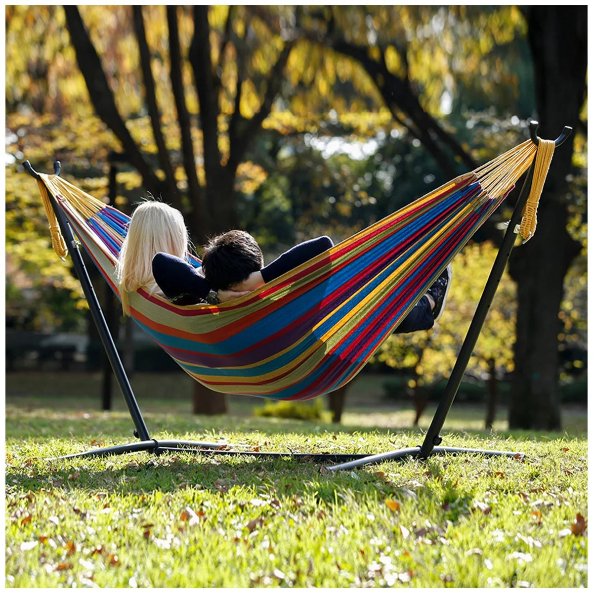 Vivere Cotton Double Hammock with Steel Stand Tropical 204kg