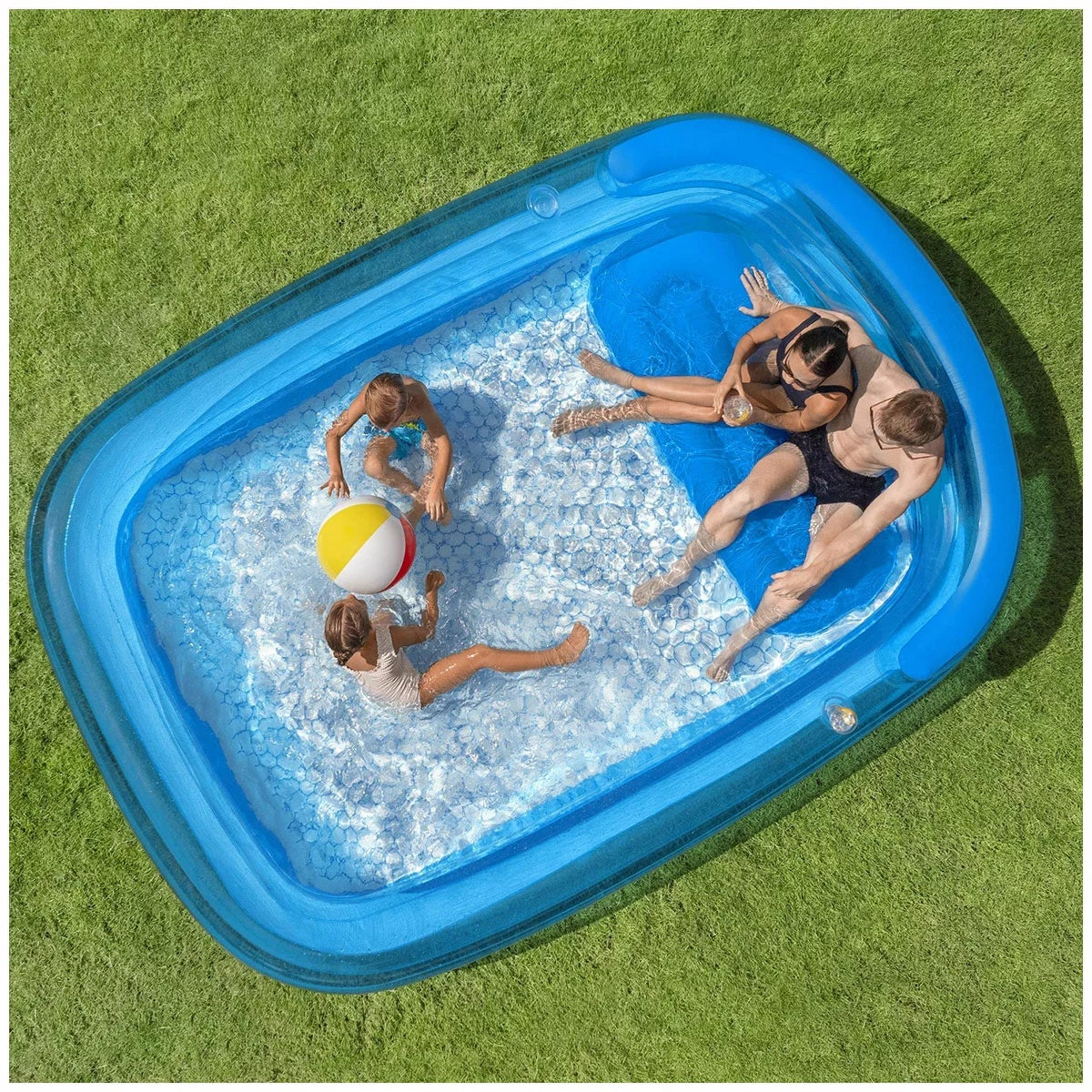 H2OGO Inflatable Family Pool 3m x 2.1m Bench Seat Cup Holders & 1280L Capacity