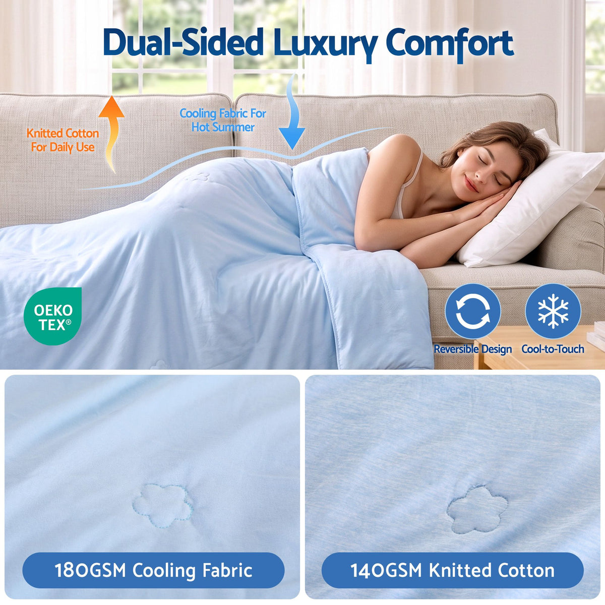 Giselle Cooling Blanket 140cm x 210cm Single Summer Quilt Sleepers Double Sided