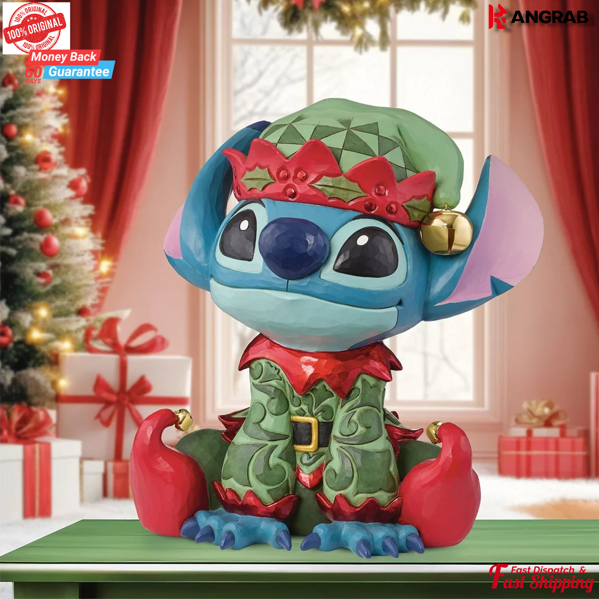 Disney Stitch Christmas Elf Statue Jim Shore Hand Painted Figurine 37.5cm