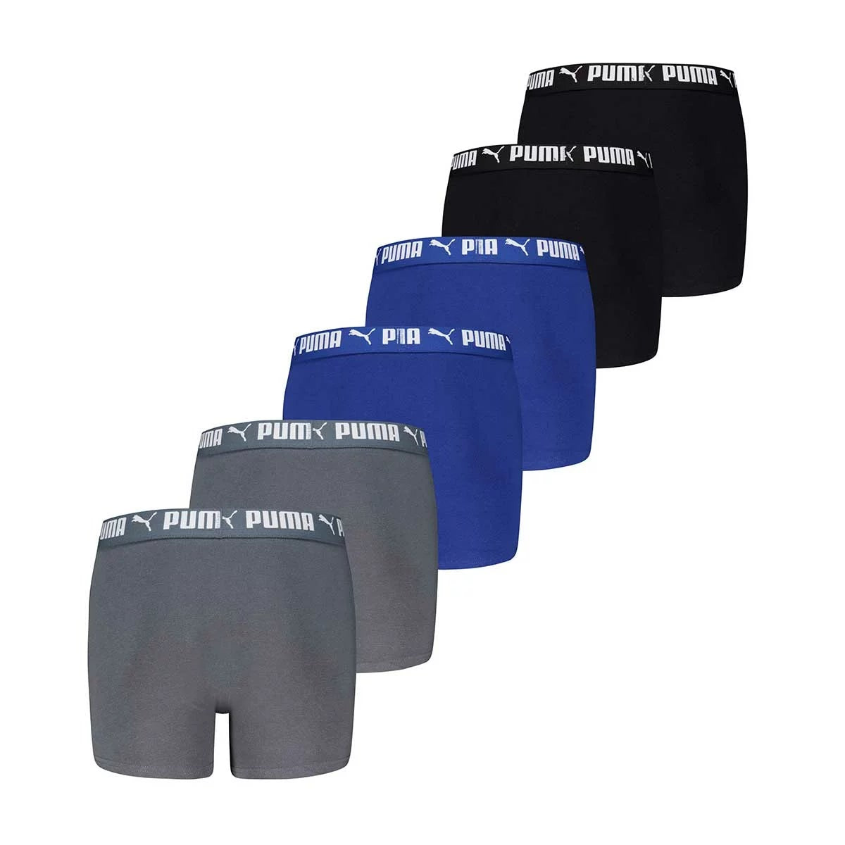 PUMA Boys Boxer Briefs 6 Pack Cotton Stretch Grey Blue Black X-Large