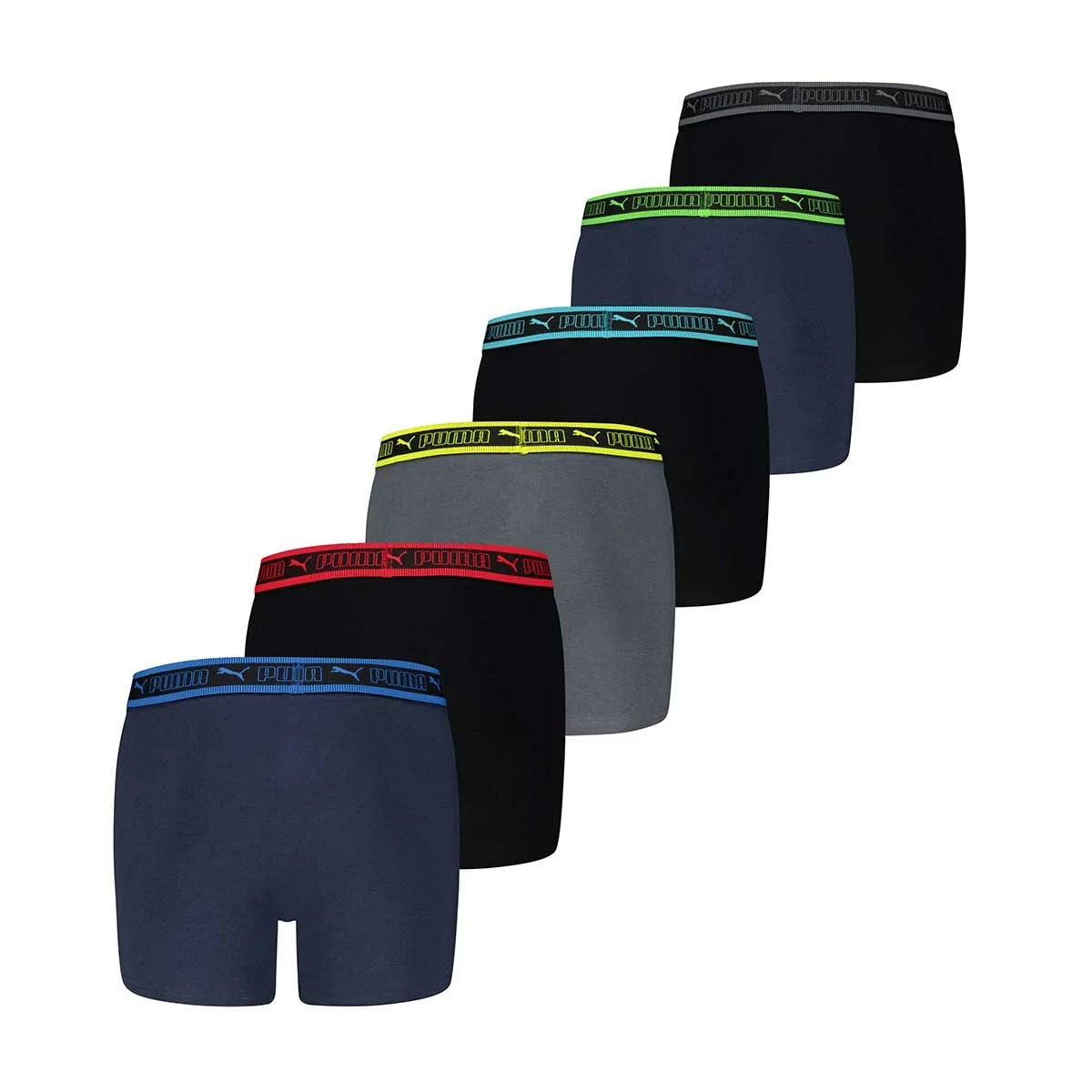 PUMA Boys Boxer Briefs 6 Pack Cotton Stretch Navy Grey Black Medium