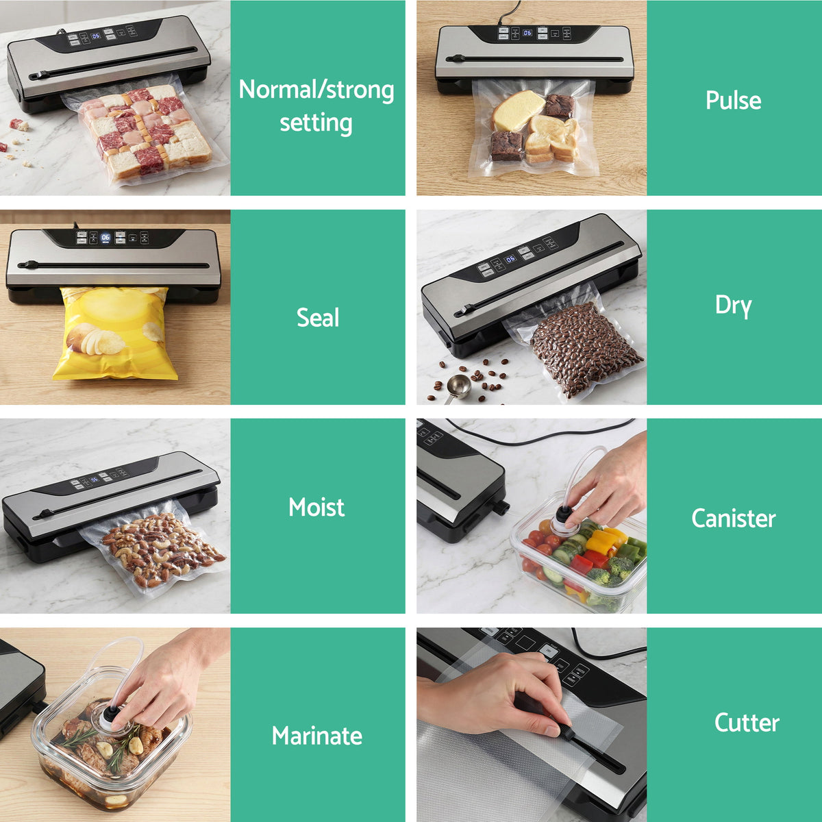 Devanti Food Vacuum Sealer Machine Auto Seal Slide Cutter 9 Modes Marinate Black