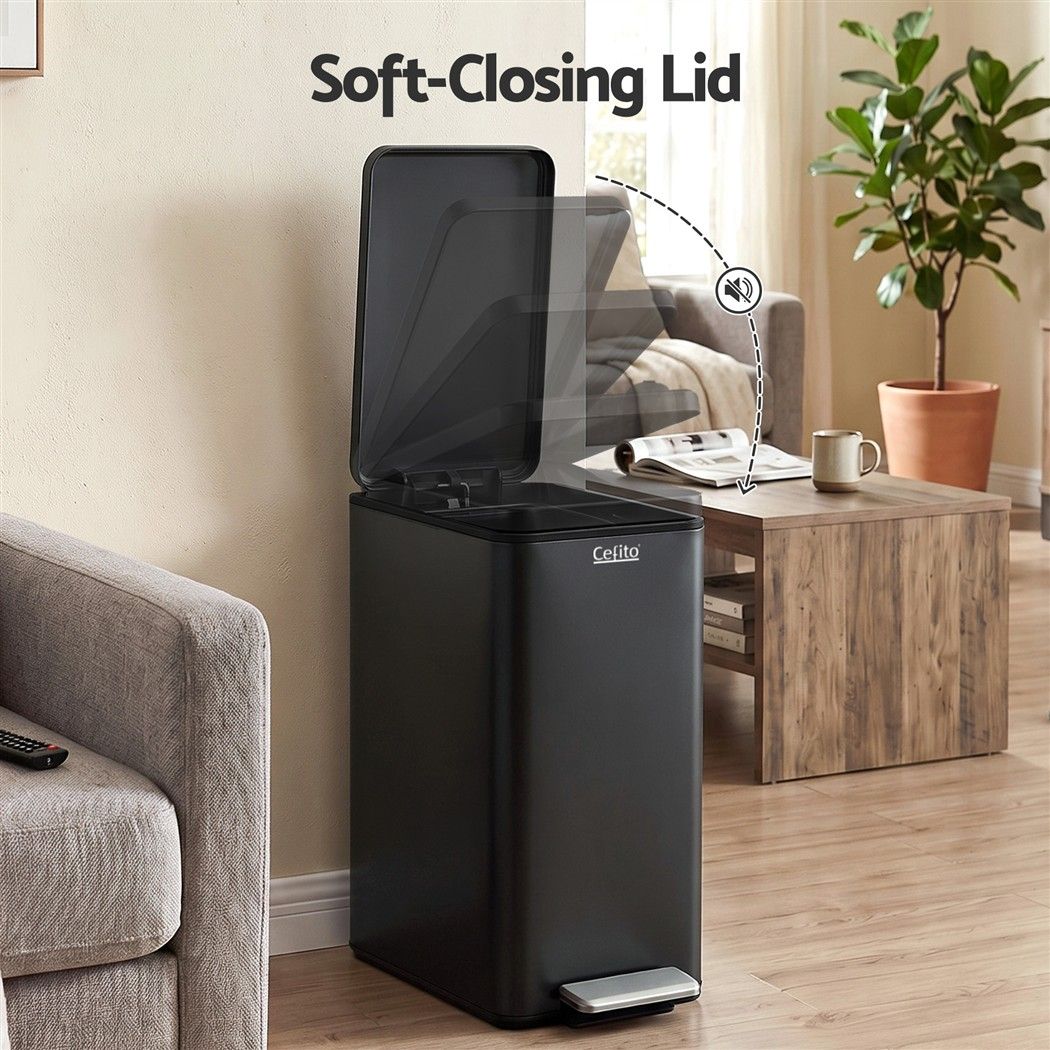 Cefito 15L Pedal Rubbish Bin Slim Carbon Steel Garbage Bin for Home Black
