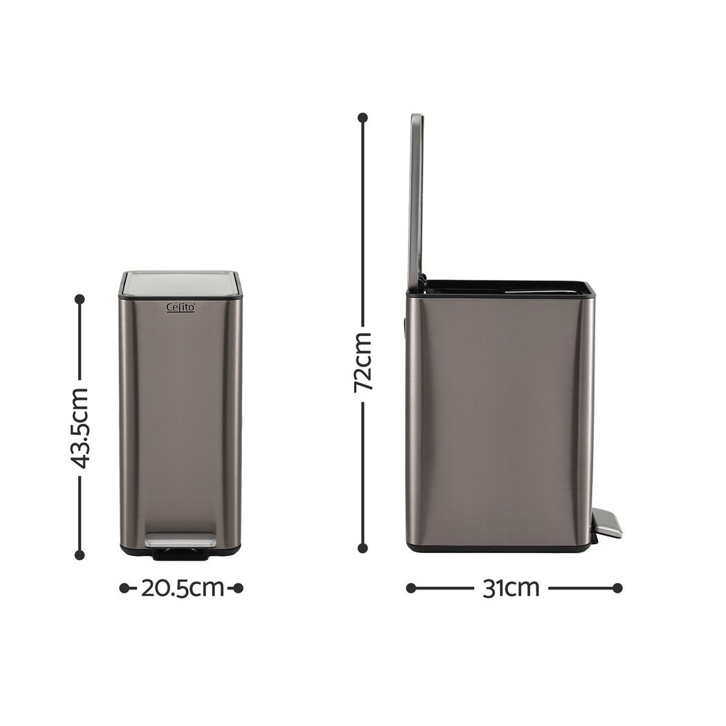 Cefito 15L Pedal Rubbish Bin Slim Carbon Steel Garbage Bin for Home Grey