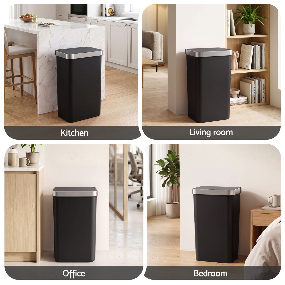 Devanti 50L Motion Sensor Trash Bin Automatic Kitchen Waste Dustbin Black