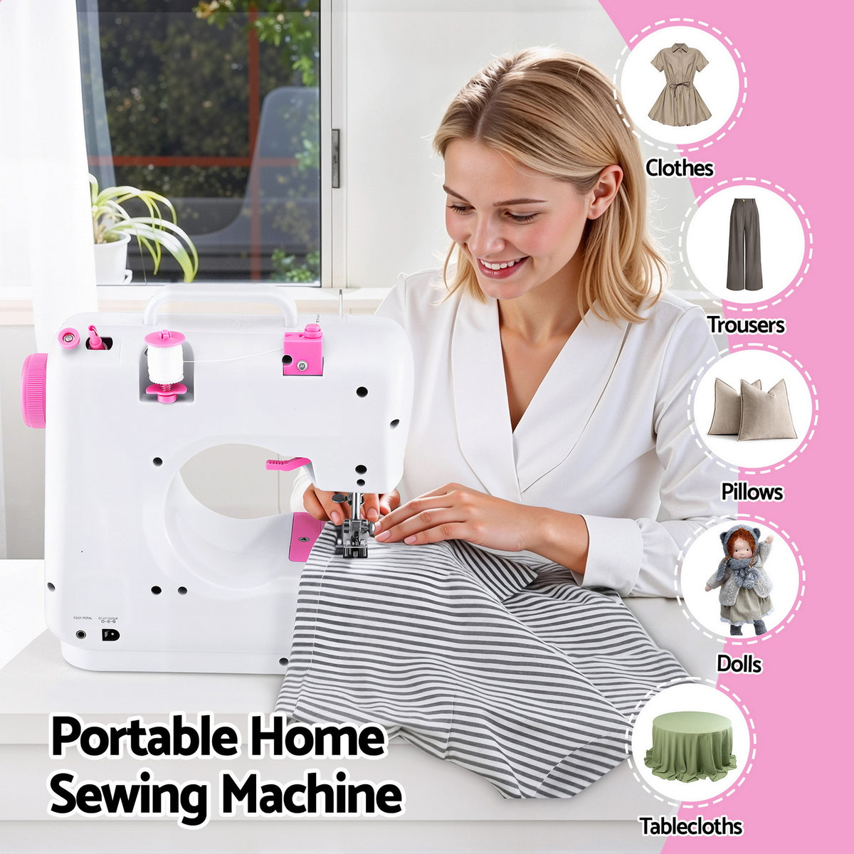 Devanti 12 Stitches Mini Sewing Machine for Beginners Portable Sewing Machine Kit with LED Lights