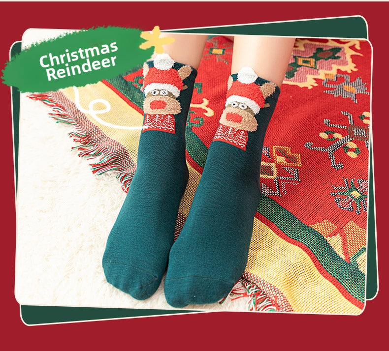 Christmas gift  Christmas Socks Combed Cotton 4 Pair Medium Socks Gift Box
