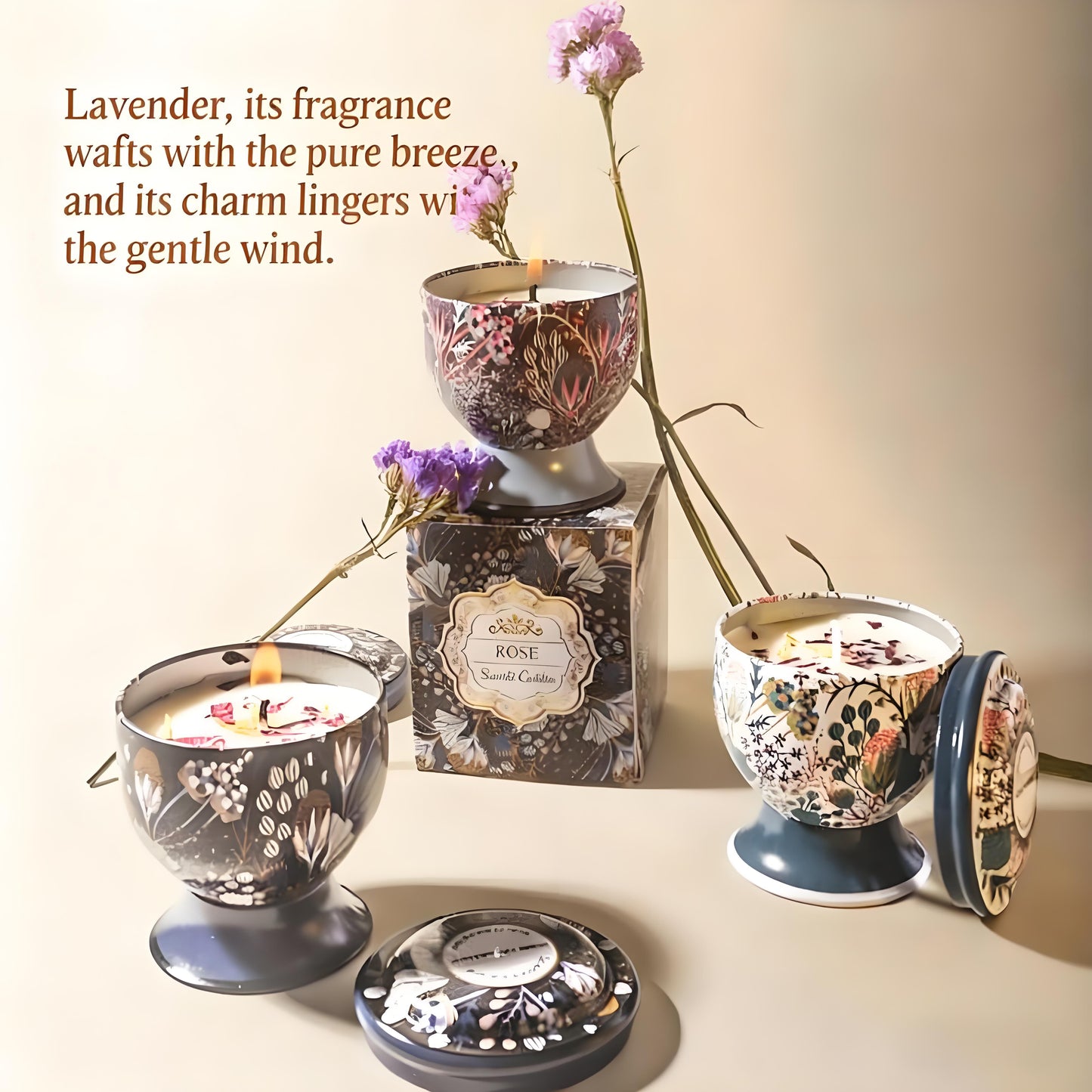 Christmas gift Aussie Scented Candle Set-4 Fragrances (Rose, Jasmine, Lemon, Lavender) in Artistic Tins for Home Ambiance & Gifting