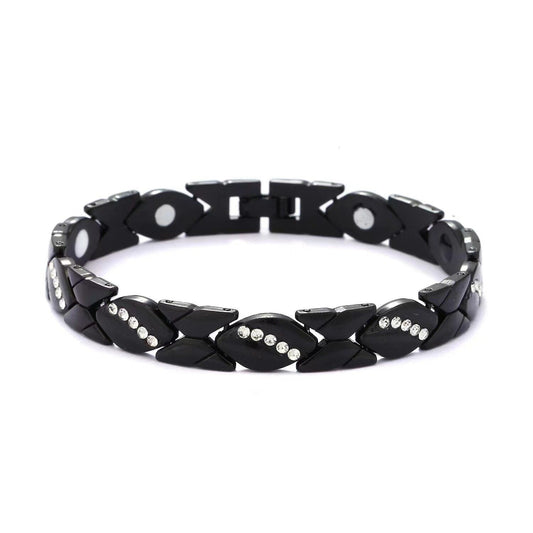 Christmas gift Stylish Ancient Copper Magnetic Therapy Bracelet with Diamond Accents - Enhance Health & Elegance（black）