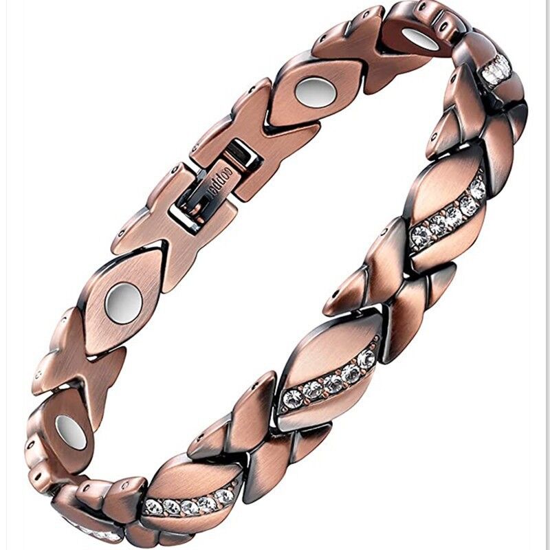 Christmas gift Stylish Ancient Copper Magnetic Therapy Bracelet with Diamond Accents - Enhance Health & Elegance（bronze）
