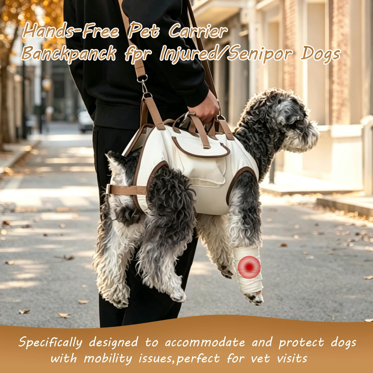 Hands Free Dog Backpack Carrier for Small Dogs, Breathable Pet Carrier with Adjustable Straps,Portable Shoulder Carrier Sling Backpack for Hiking, Camping, Walking, Cycling,M(Orange)