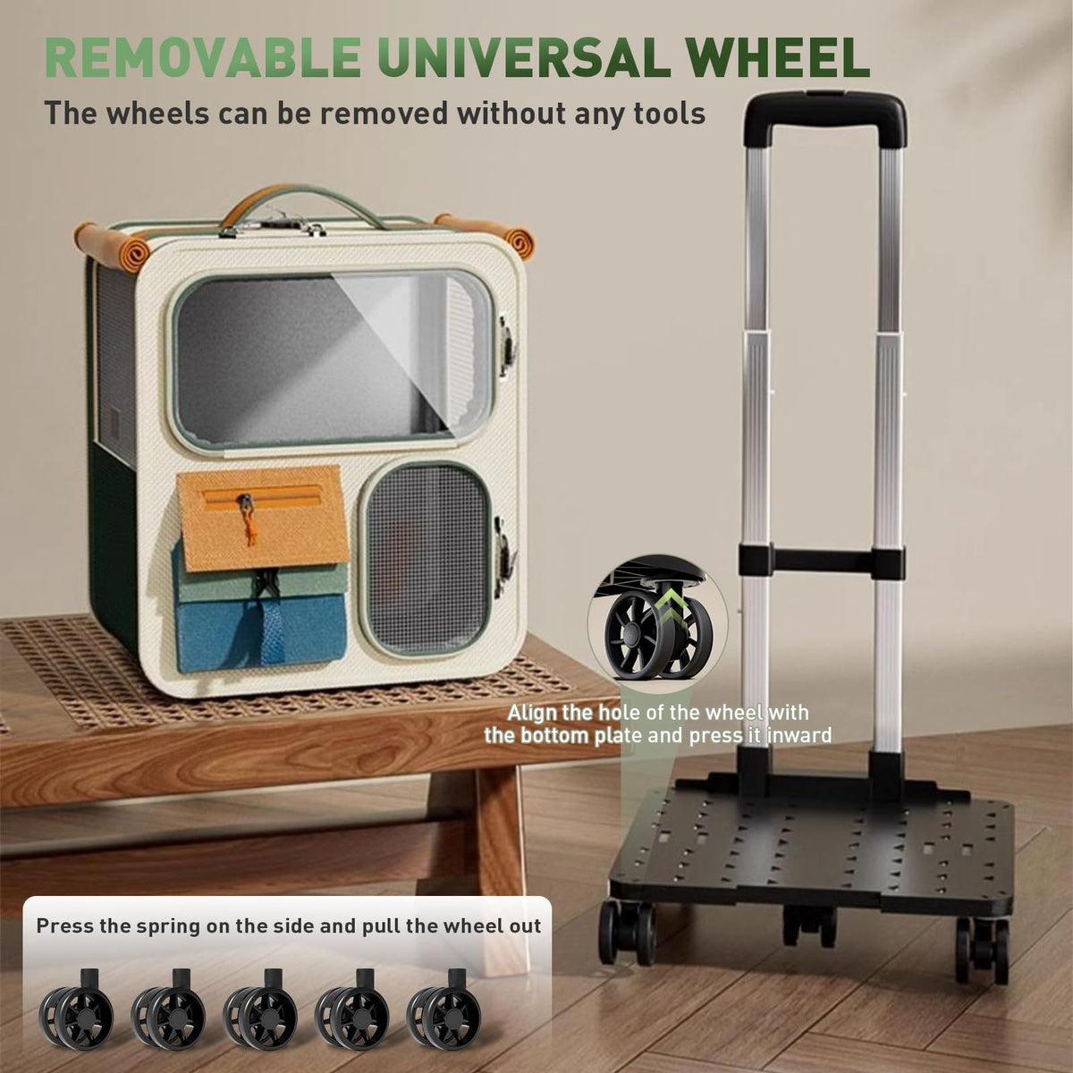 Cat Carrier with Wheels, Folding Rolling Pets Carrier on Wheel Soft Pet Handbag Cats Backpack, Dog Carriers up to 23 LBs Removable Cat Bag for Small Dogs Medium Cats Outing(Brown)