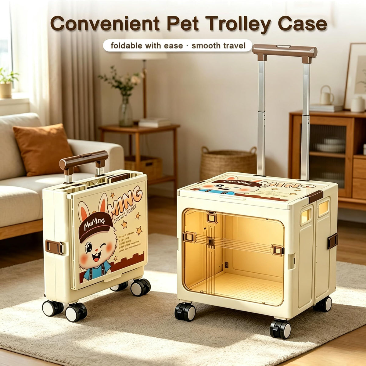 Foldable Sliding crates, Large-Capacity suitcases, Airplane Wheel Handbags, pet Boxes, Groceries and Outdoor Utility trolleys, Compact and Foldable Design, 14.37*12.20*14.96in (beige)
