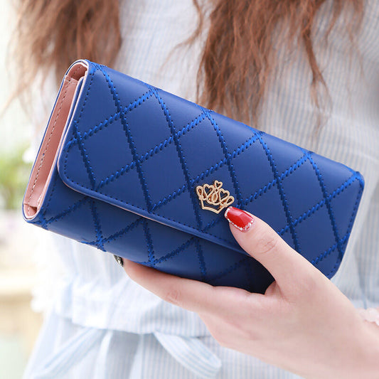 Christmas gift Women's Quilted Leather Wallet, Stylish Long Clutch with Heart Accent, for Cards & Cash Organization（blue）