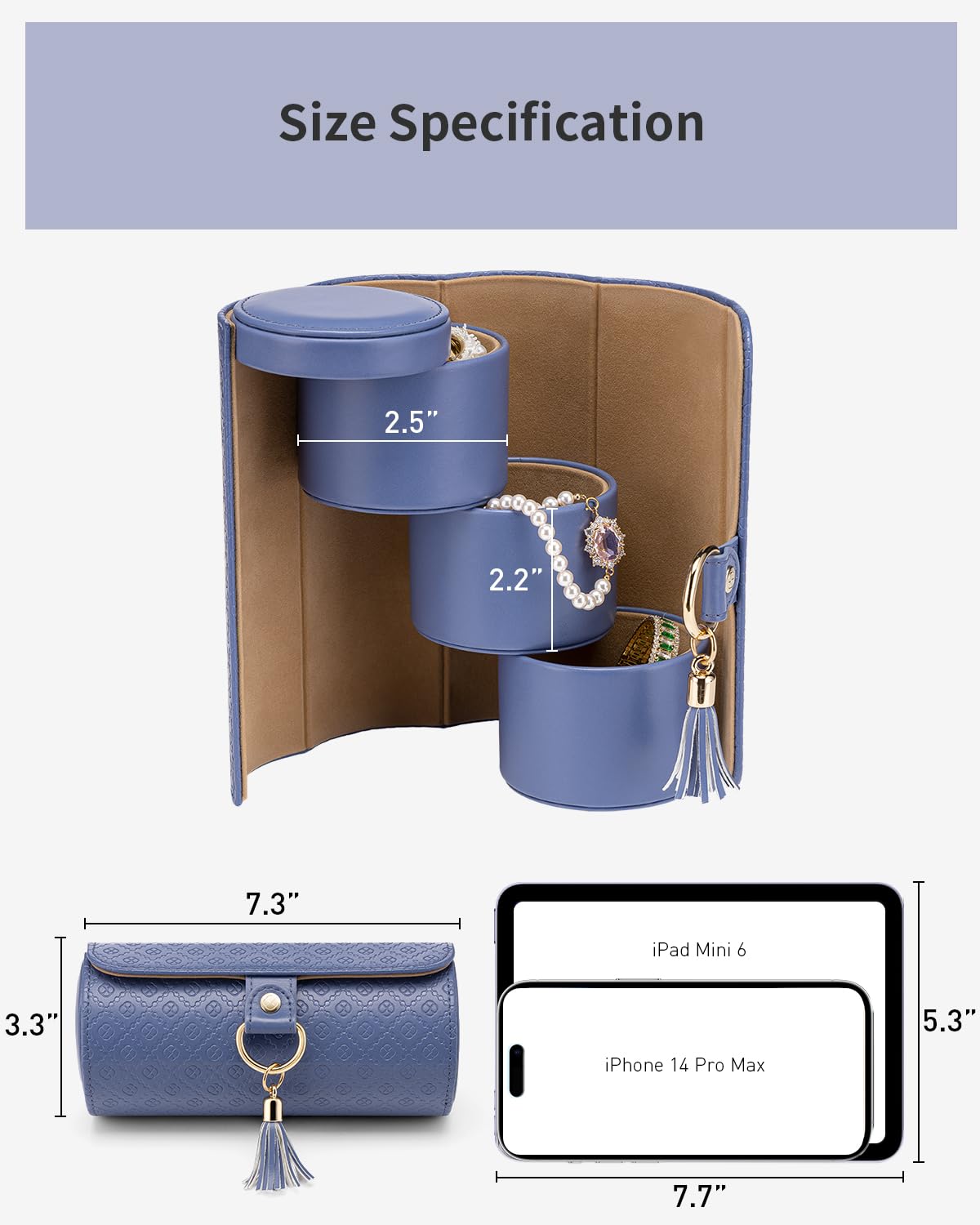 Purple Travel Jewelry Case: 3-Layer PU Cylinder Organizer for Necklaces, Earrings, Gifts for Travelers & Jewelry Lovers